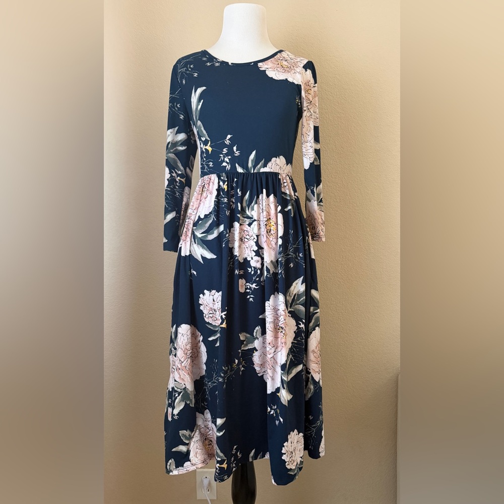 Reborn J Navy and Pink Floral Long Sleeve Dress